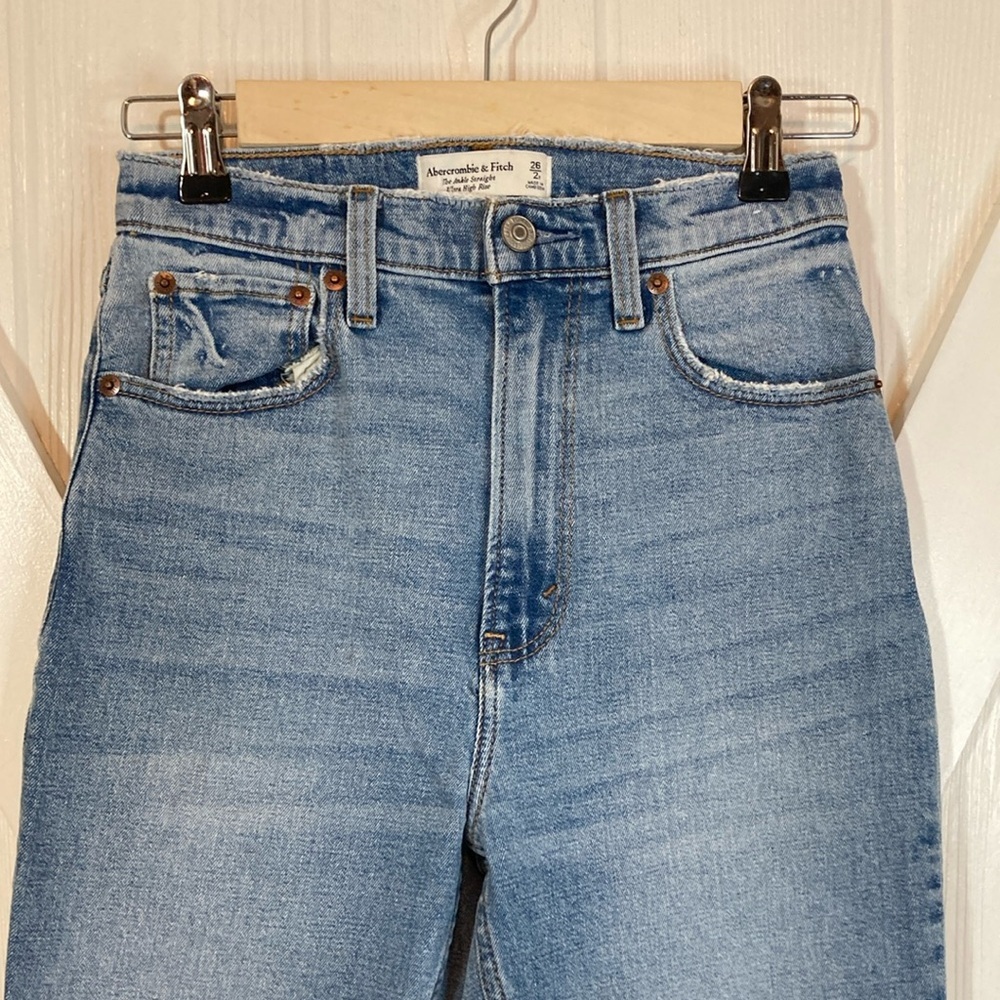 Abercrombie & Fitch Blue High Rise Distressed Jeans - Picture 2 of 12
